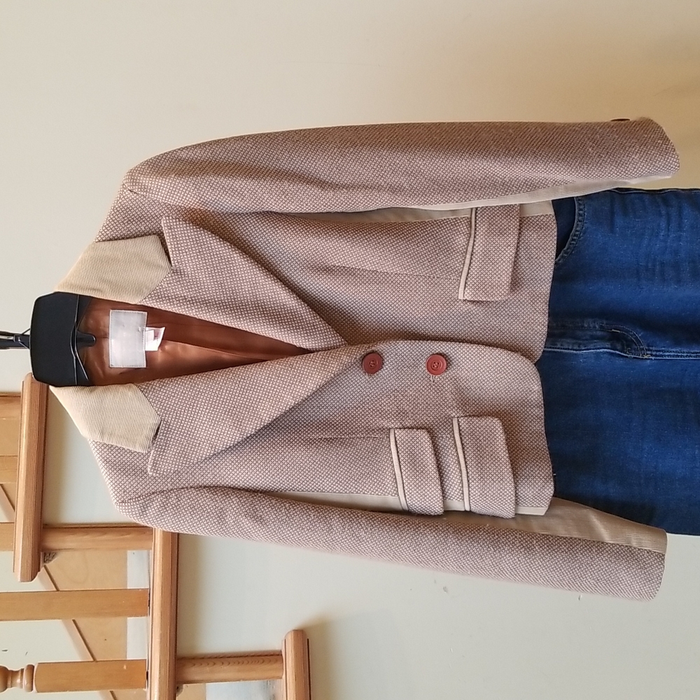 Pink Tartan Taupe and Beige Textured Blazer